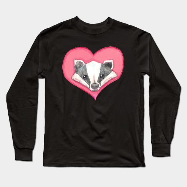 Badger Animal Wild Creature Beast Mammal Forest Creature Heart Love Cute Funny Long Sleeve T-Shirt by pegacorna